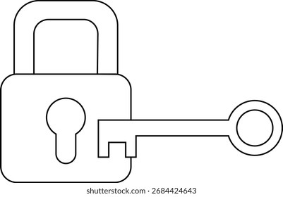 lock and key icon with white background.with black lines