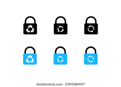 Lock for key icons. Different styles, lock with bio recycling icon, update. Vector icons