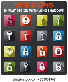 lock and key icons set in flat design with long shadow