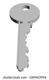 Lock key isolated on white background. View isometric. 3D. Vector illustration.