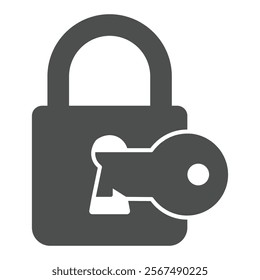 Lock with key in keyhole solid icon, hacker attacks concept. Vector graphics. Unlocking lock, protection sign on white background, glyph style icon for mobile or web design