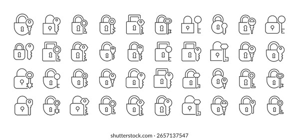 Colección de icono de bloqueo y línea de llave. Signos de contorno para gráficos y Diseño web, App, anuncios, varias tarjetas