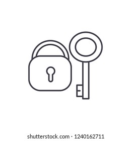 Lock with key line icon concept. Lock with key vector linear illustration, symbol, sign