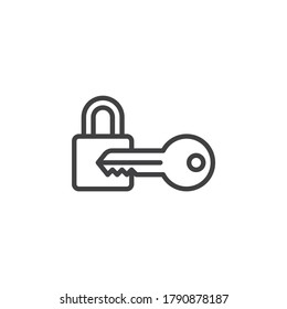 Lock and key line icon. linear style sign for mobile concept and web design. Padlock with key outline vector icon. Symbol, logo illustration. Vector graphics
