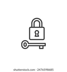Lock and Key line icon. linear style sign for mobile concept and web design. Padlock with a key outline vector icon. Symbol, logo illustration. Vector graphics