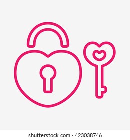lock and key love pink thin line icon