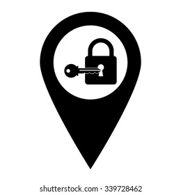 lock with key - map pointer vector icon
