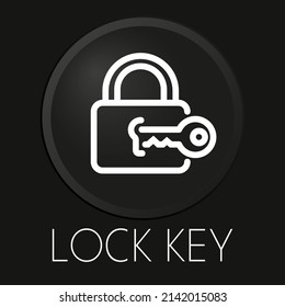 Lock key minimal vector line icon on 3D button isolated on black background. Premium Vector.
