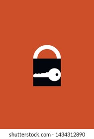 Lock and key on orange background