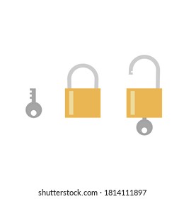 The lock and key on white background.