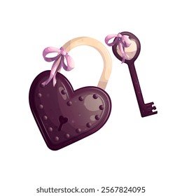 Lock and key on a white background. The concept of romance, love, Valentine's day. Isolated vector illustrations for posters, banners, postcards, invitations, and covers.