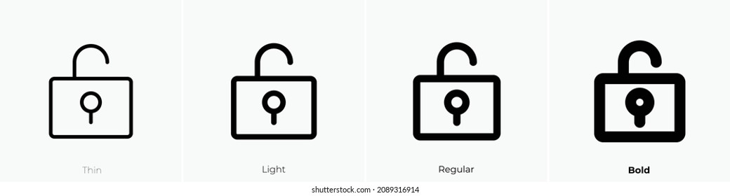 lock key open icon. Thin, Light Regular And Bold style design isolated on white background