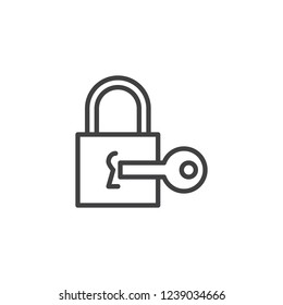 Lock with key outline icon. linear style sign for mobile concept and web design. Input key padlock simple line vector icon. Symbol, logo illustration. Pixel perfect vector graphics