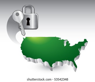 lock and key over green united states icon