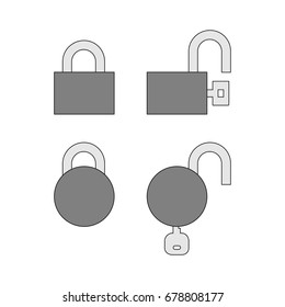 Lock with key. Round and square shape. Vector illustration gray color