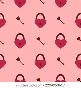 Lock with key seamless pattern. Romantic background with key from the heart. Love concept print for textile, packaging, digital paper and design, vector illustration