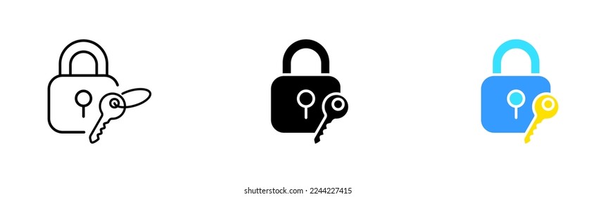 Lock with key set icon. Lock, password, security, hacker, antivirus, hacking, twofactor authentication. Defense concept. Vector icon in line, black and colorful style on white background