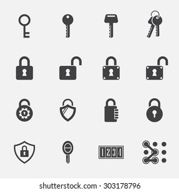 Lock And Key Sign Icon Set. Vintage Key. Digital Lock. Car Key. Vector Illustration.
