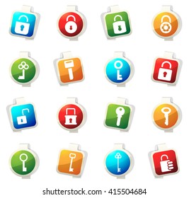 Lock and Key stickers label icon set for web sites