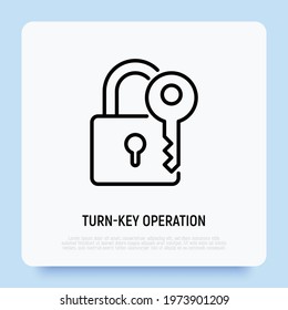 Lock and key, symbol of protection, security. Thin line icon. Private access. Vector illustration.