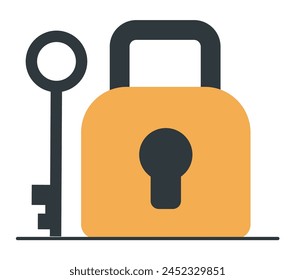 Lock with key unlock isolated on white background. Vector graphic design illustration