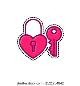 Lock and key for Valentine's day. Stickers vector 