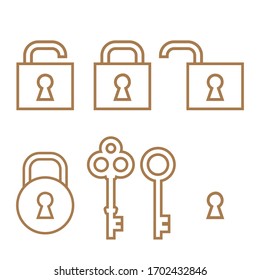 Lock and key vector icon or sign set.