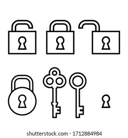 Lock And Key Vector Icon Or Sign Set Isolated On White Background.