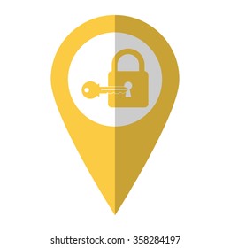 lock with key - vector icon;  yellow map pointer