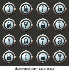 Lock and Key vector icons in the stylish round buttons for mobile applications and web