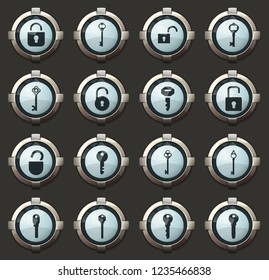 Lock and Key vector icons in the stylish round buttons for mobile applications and web
