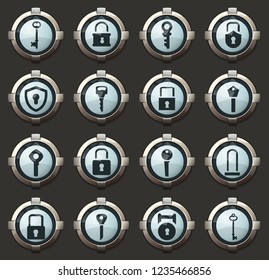 Lock and Key vector icons in the stylish round buttons for mobile applications and web