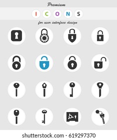 lock and key vector icons for user interface design