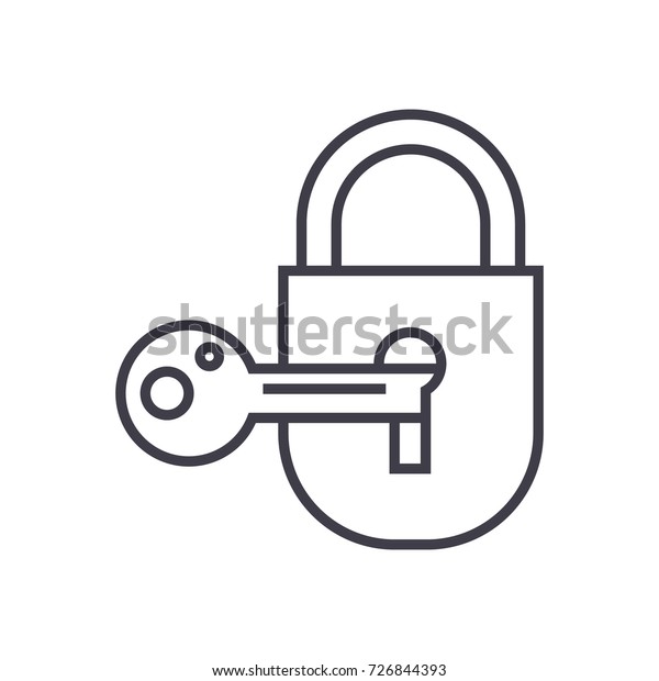lock with key vector line icon, sign,\
illustration on background, editable\
strokes