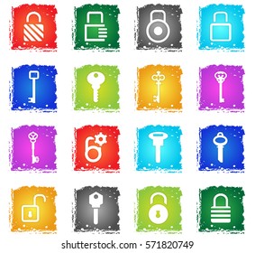 lock and key vector web icons in grunge style for user interface design