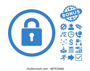 Lock Keyhole icon with bonus pictures. Vector illustration style is flat iconic symbols, cobalt color, white background.