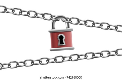 Lock and keyhole   metal chain  Isolated white background  Stock vector illustration 