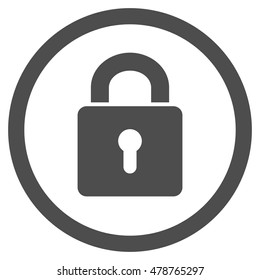 Lock Keyhole vector rounded icon. Image style is a flat icon symbol inside a circle, gray color, white background.