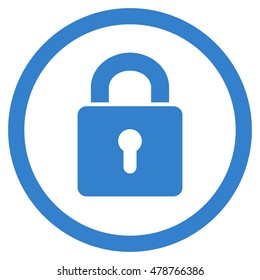 Lock Keyhole vector rounded icon. Image style is a flat icon symbol inside a circle, cobalt color, white background.