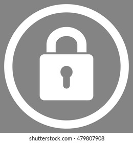 Lock Keyhole vector rounded icon. Image style is a flat icon symbol inside a circle, white color, gray background.