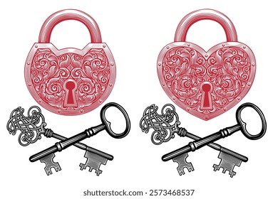 Lock and keys. Design set. Editable hand drawn illustration. Vector vintage engraving. Isolated on white background. 8 EPS