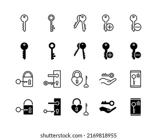 Lock and keys flat line icons set. Simple flat vector illustration for store, web site or mobile app.