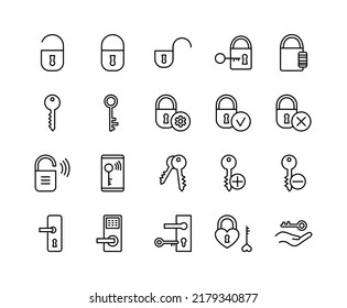 Lock and keys flat line icons set. Simple flat vector illustration for store, web site or mobile app.