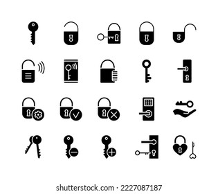 Lock and keys flat line icons set. Simple flat vector illustration for store, web site or mobile app.