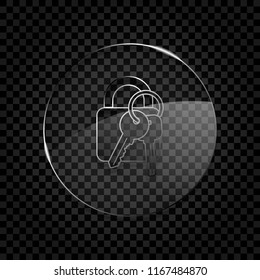 lock with keys icon. Icon in circle glass bubble on dark transparent grid. Glass style