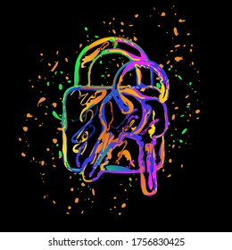 lock with keys icon. Colored ink with splashes on black background