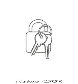 lock with keys icon. Dotted outline silhouette with shadow on white background