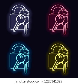 lock with keys icon. Set of fashion neon sign. Casino style on dark background. Seamless pattern