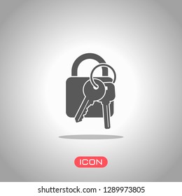 lock with keys icon. Icon under spotlight. Gray background