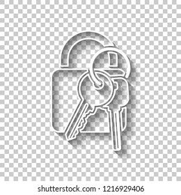 lock with keys icon. White outline sign with shadow on transparent background